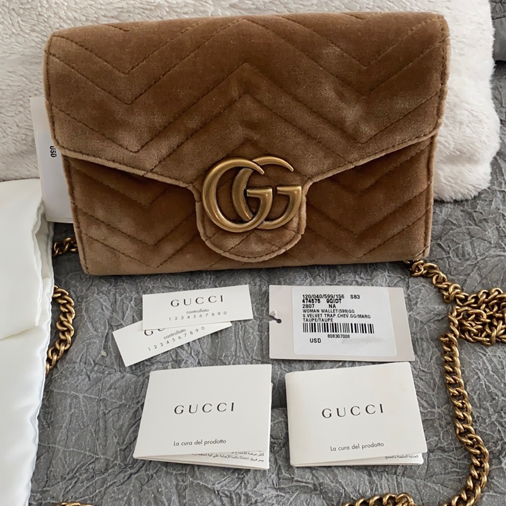 Gucci Marmont Velvet Taupe WOC